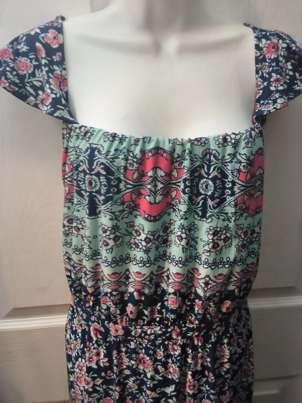 Rickis Navy Floral Maxi Dress with Mint Accent - Picture 7 of 16